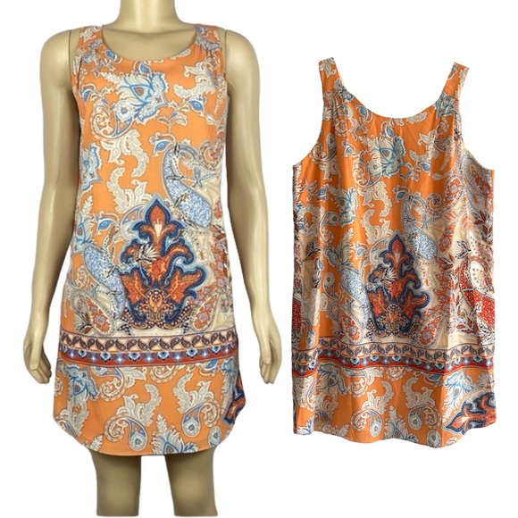 Lila Rose Orange Paisley Print Shift Dress Size 12 - Picture 2 of 10